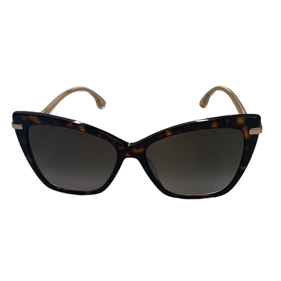 JIMMY CHOO Oversized Tortoise Sunglasses With Gold Curved Glittery Frame - Picture 4 of 7